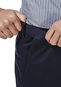 Premium Stretch No Iron Khaki Classic Fit Hidden Expandable Waistband Flat Front Pants