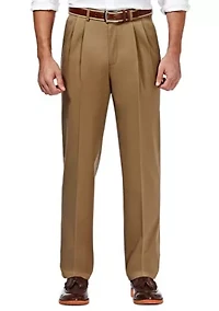 Premium Stretch No Iron Khaki Classic Fit Hidden Expandable Waistband Pleated Pants