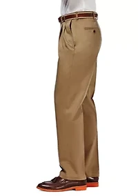Premium Stretch No Iron Khaki Classic Fit Hidden Expandable Waistband Pleated Pants