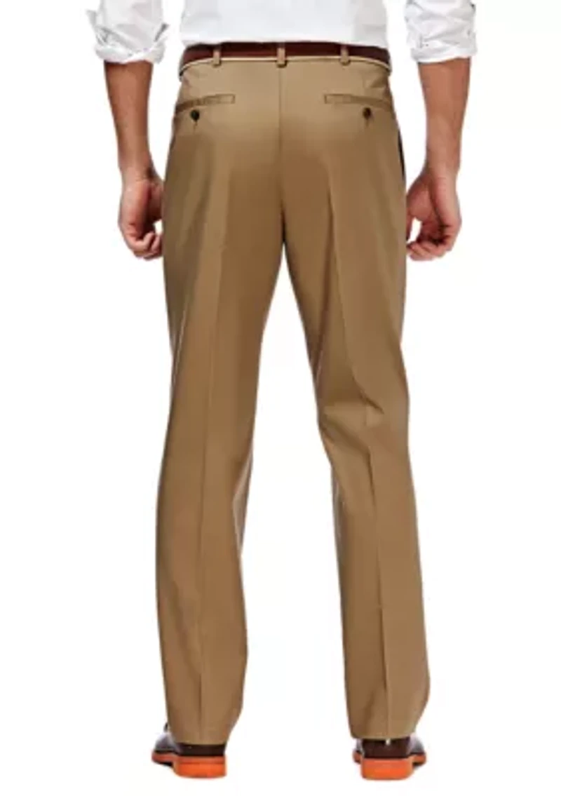 Premium Stretch No Iron Khaki Classic Fit Hidden Expandable Waistband Pleated Pants