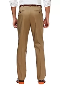 Premium Stretch No Iron Khaki Classic Fit Hidden Expandable Waistband Pleated Pants