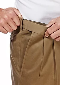 Premium Stretch No Iron Khaki Classic Fit Hidden Expandable Waistband Pleated Pants