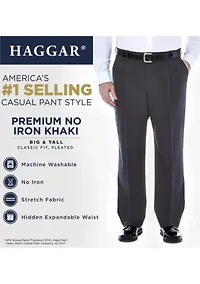 Big & Tall Premium No Iron Classic Fit Pleat Front Khaki Pants