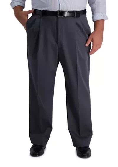 Big & Tall Iron Free Premium Khaki Classic-Fit Pleat Front Hidden Comfort Waistband Casual Pants