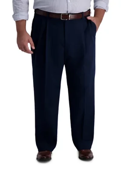 Big & Tall Iron Free Premium Khaki Classic-Fit Pleat Front Hidden Comfort Waistband Casual Pants