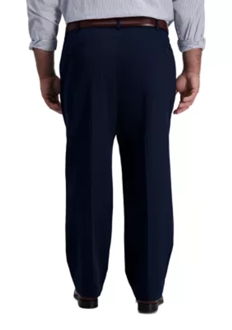 Big & Tall Iron Free Premium Khaki Classic-Fit Pleat Front Hidden Comfort Waistband Casual Pants