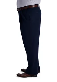 Big & Tall Iron Free Premium Khaki Classic-Fit Pleat Front Hidden Comfort Waistband Casual Pants