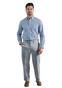 Men's Premium Comfort Tonal Plaid Classic Fit Flat Front Dress Pants