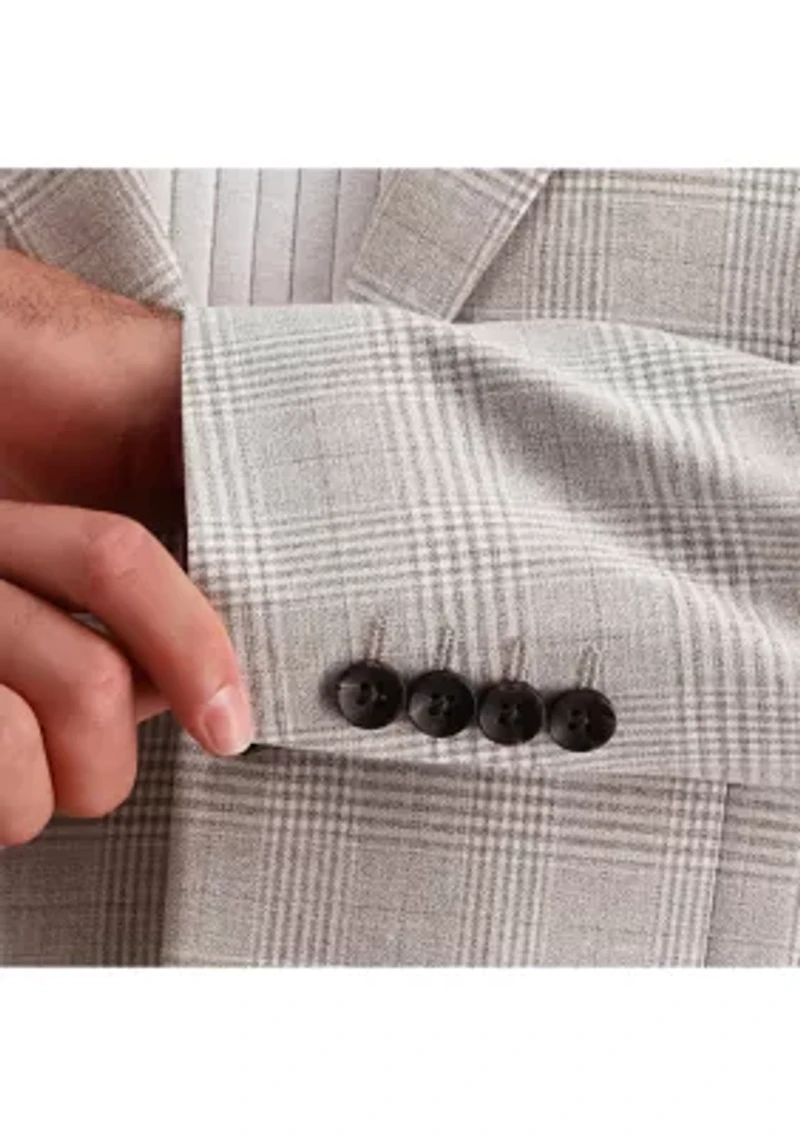 Men's Premium Stretch Prince of Wales Plaid Tailored Fit Sport Coat