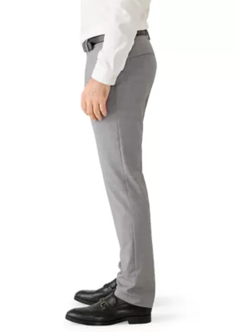 Men's Stretch Plaid Slim Fit Flat Front Dress Pants