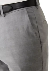 Men's Stretch Plaid Slim Fit Flat Front Dress Pants
