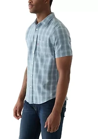 Classic One Pocket Short Sleeve Plaid Button Down Shirt