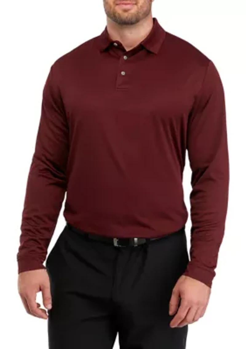 Big & Tall Long Sleeve Mini Jacquard Polo Shirt