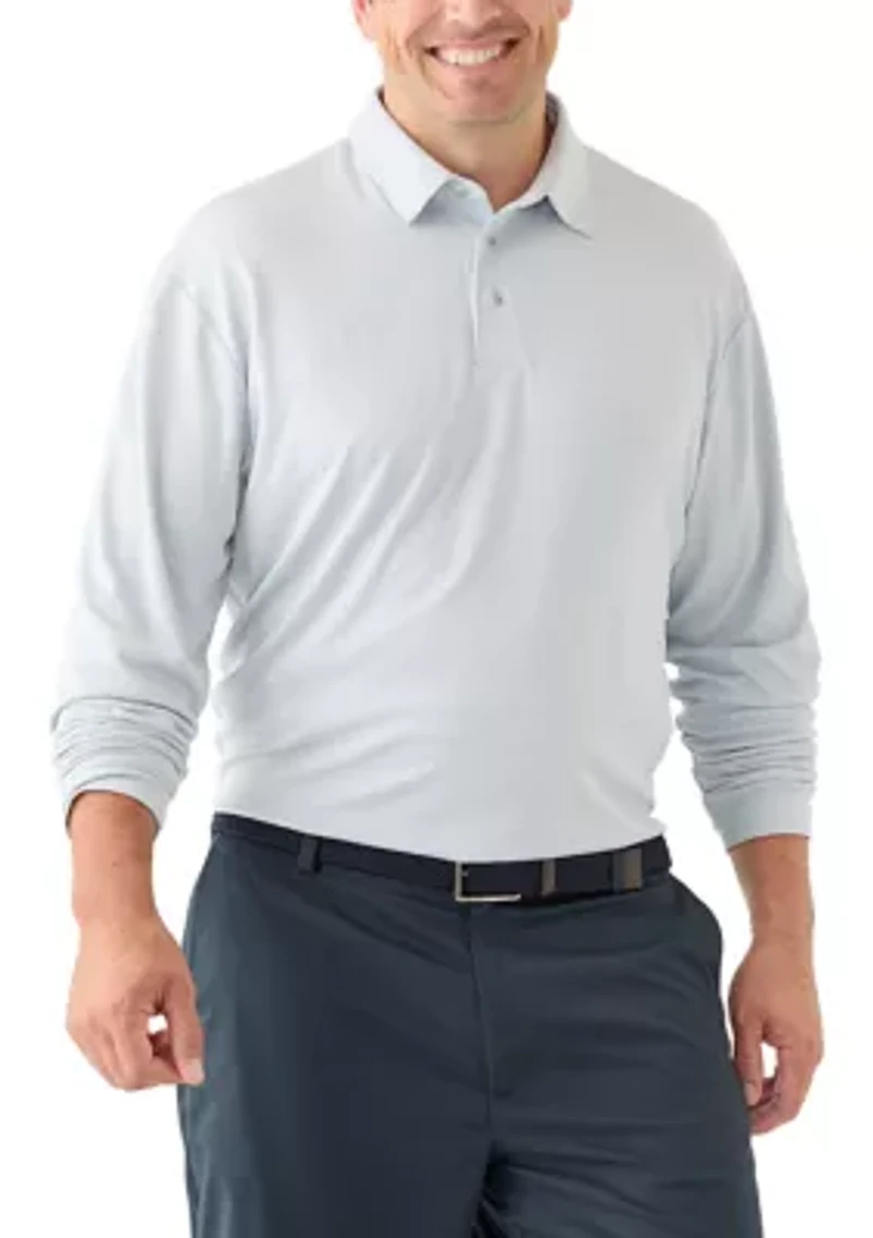 Big & Tall Long Sleeve Houndstooth Polo Shirt