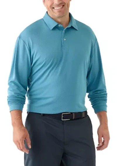 Big & Tall Long Sleeve Houndstooth Polo Shirt