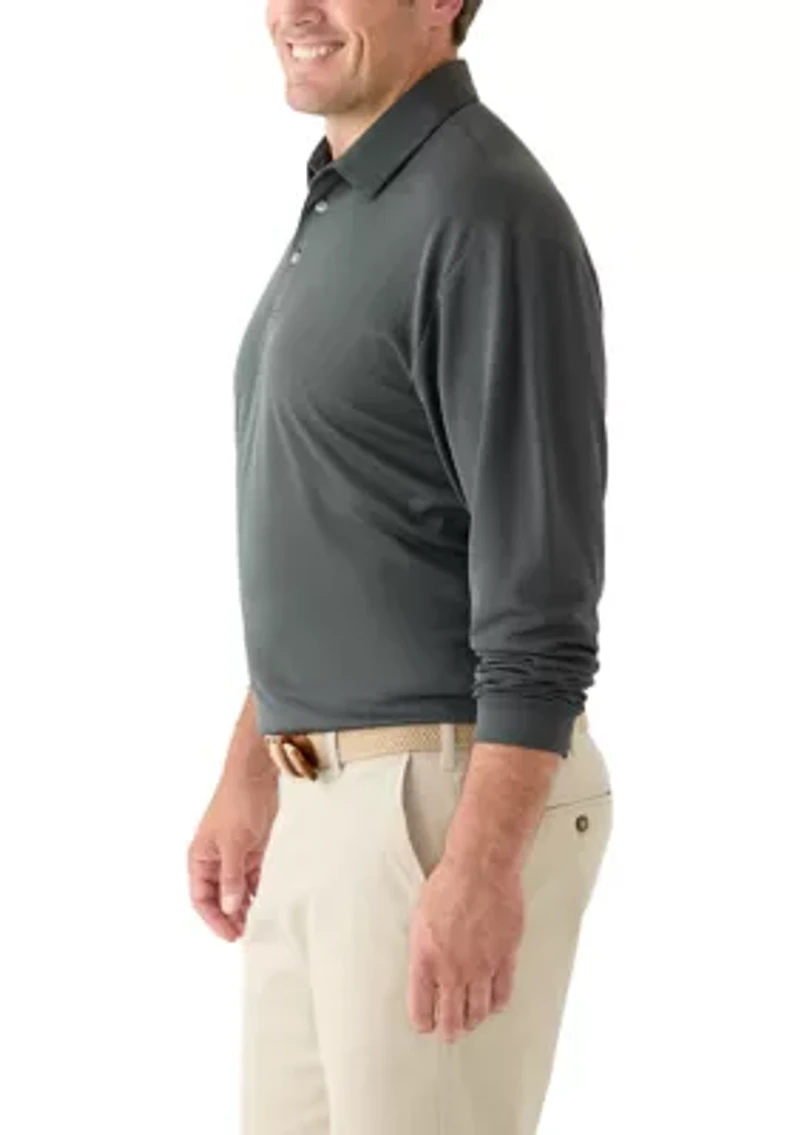 Big & Tall Long Sleeve Houndstooth Polo Shirt