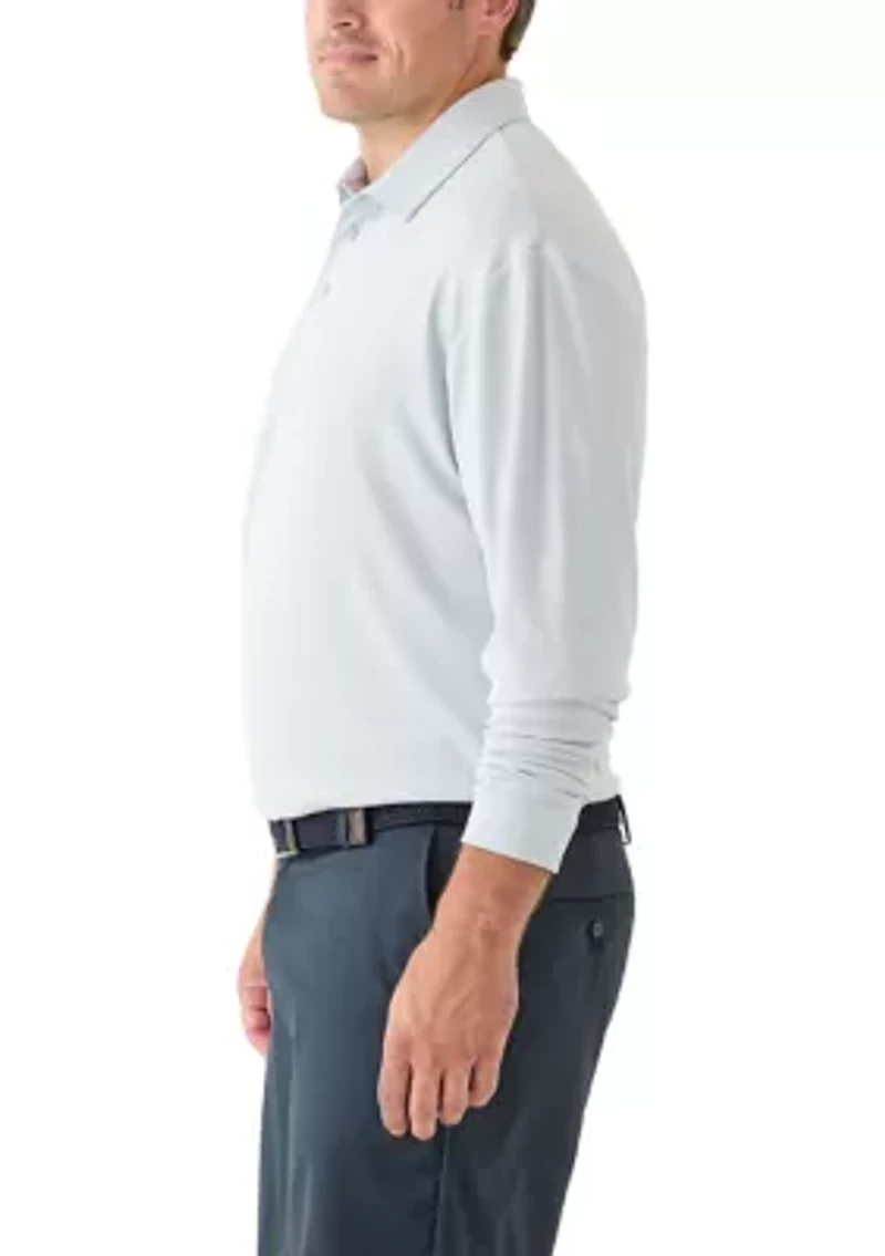 Big & Tall Long Sleeve Houndstooth Polo Shirt