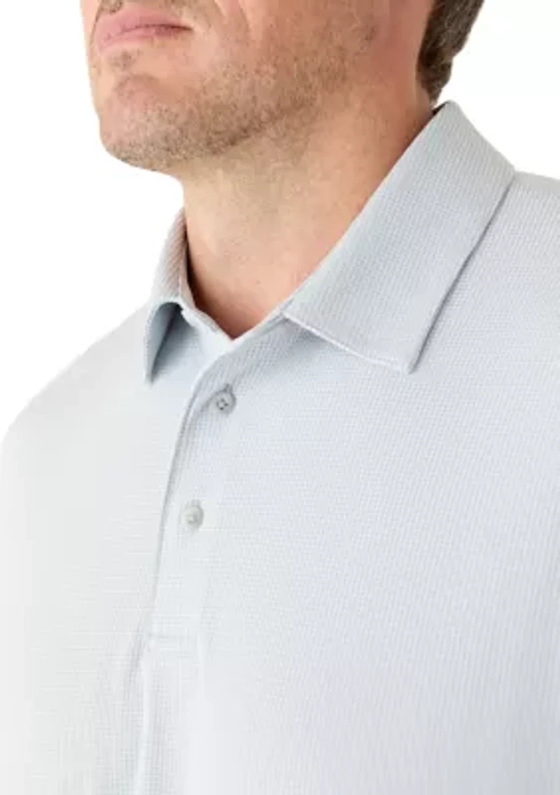 Big & Tall Long Sleeve Houndstooth Polo Shirt