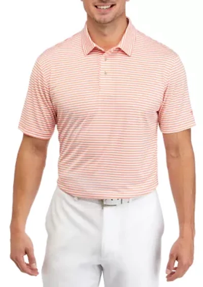 Men's Short Sleeve Two Color Stripe Polo with Self Collar