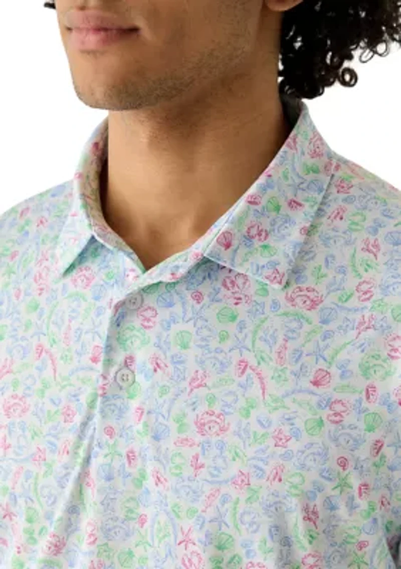 Men's Ocean Print Polo Shirt