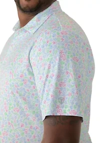 Big & Tall Short Sleeve Linear Ocean Polo Shirt