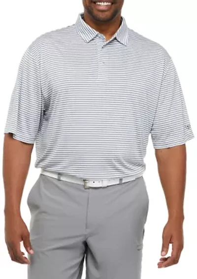 Big & Tall Short Sleeve 2-Color Yarn Dye Stripe Polo Shirt with Self Collar