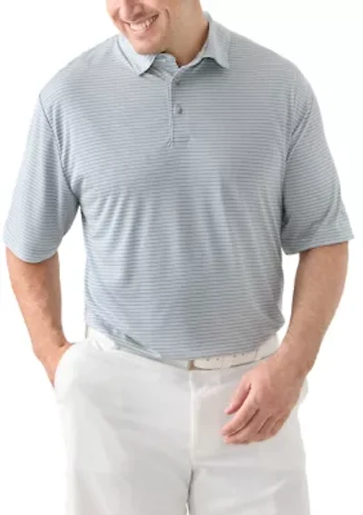 Big & Tall Short Sleeve Striped Polo Shirt with Self Collar