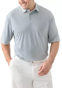 Big & Tall Short Sleeve Striped Polo Shirt with Self Collar