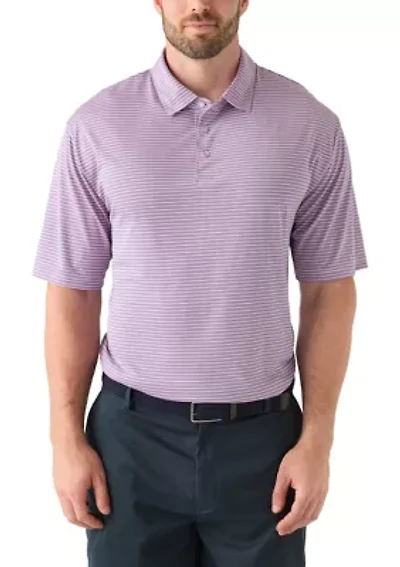 Big & Tall Short Sleeve Striped Polo Shirt with Self Collar
