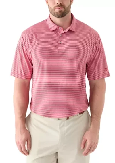 Big & Tall Short Sleeve Striped Polo Shirt with Self Collar