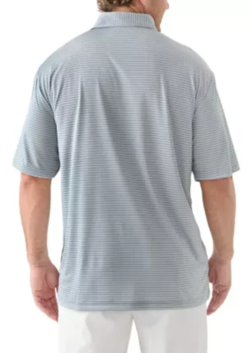 Big & Tall Short Sleeve Striped Polo Shirt with Self Collar