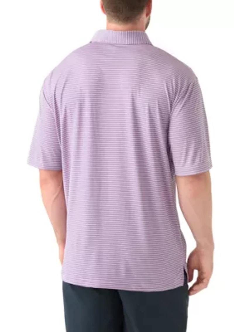 Big & Tall Short Sleeve Striped Polo Shirt with Self Collar