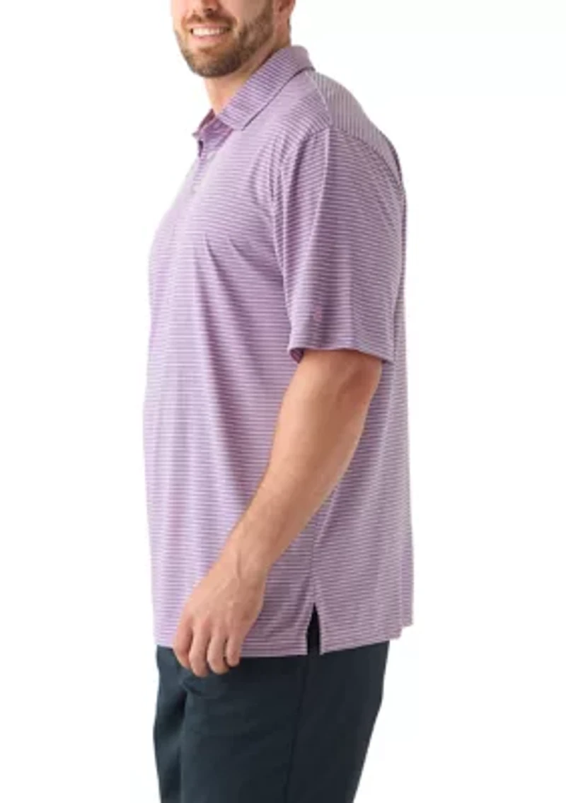 Big & Tall Short Sleeve Striped Polo Shirt with Self Collar
