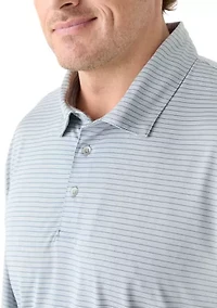 Big & Tall Short Sleeve Striped Polo Shirt with Self Collar