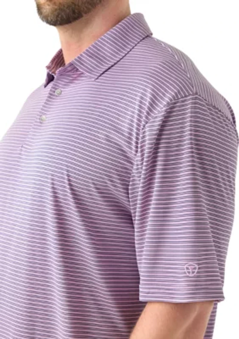 Big & Tall Short Sleeve Striped Polo Shirt with Self Collar