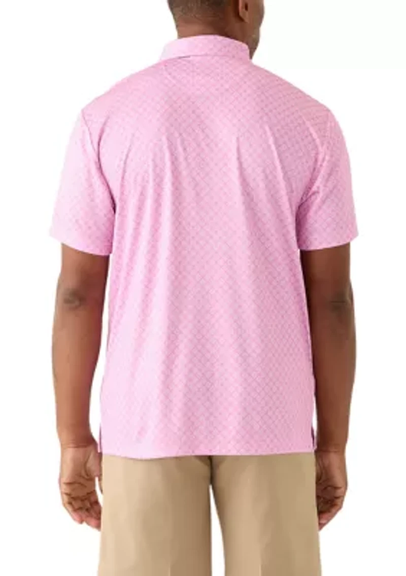 Men's Short Sleeve Golf Ball Geometric Printed Polo Shirt