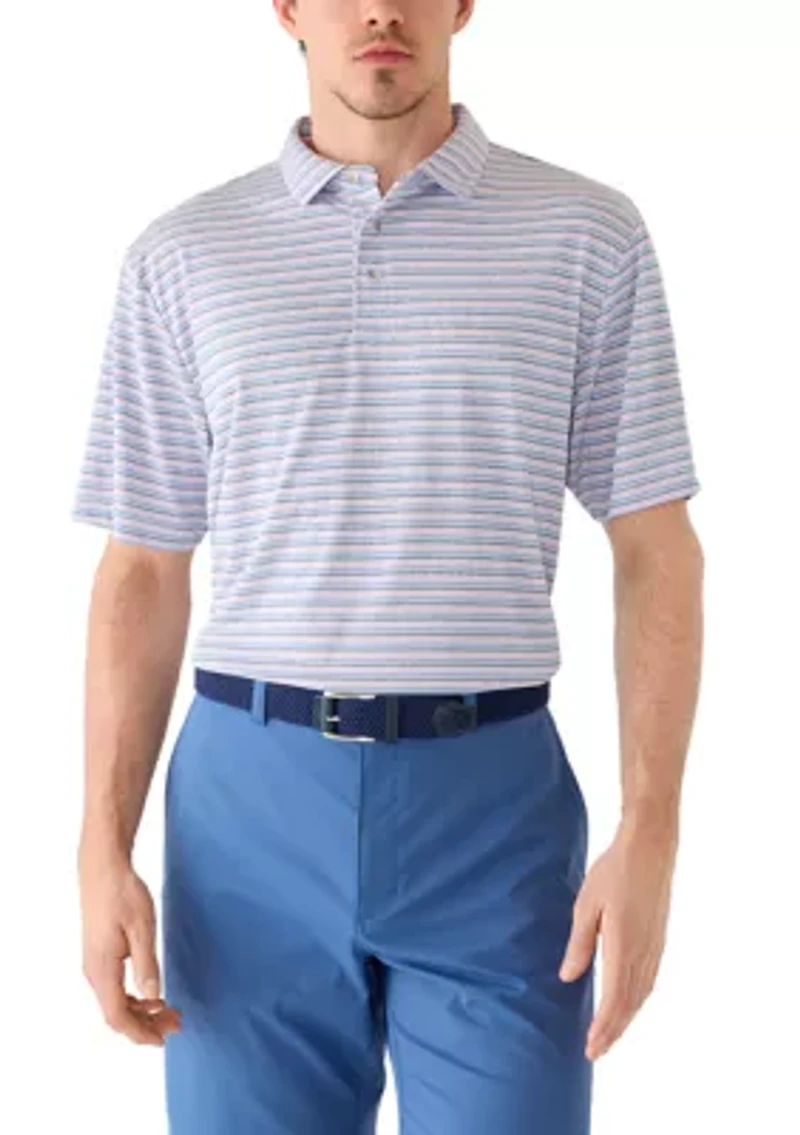 Men's Short Sleeve Heather Stripe Polo with Self Collar