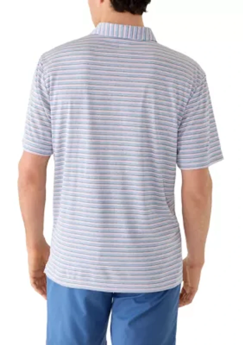 Men's Short Sleeve Heather Stripe Polo with Self Collar