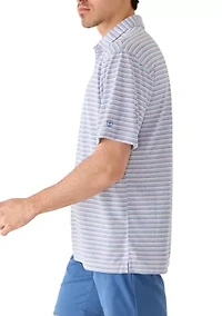 Men's Short Sleeve Heather Stripe Polo with Self Collar