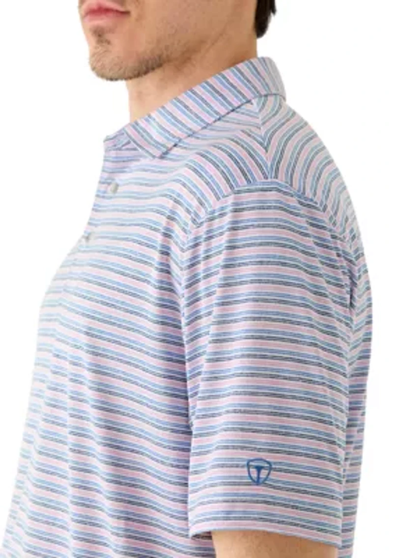Men's Short Sleeve Heather Stripe Polo with Self Collar