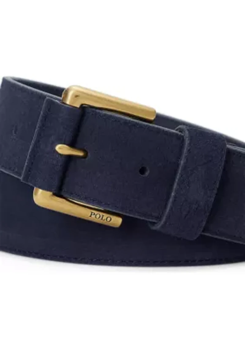 Roller-Buckle Suede Belt