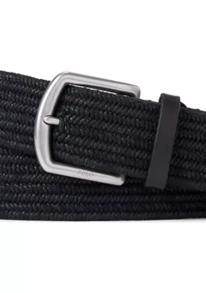 Leather-Trim Braided Belt