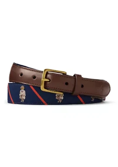 Polo Bear Leather-Trim Belt
