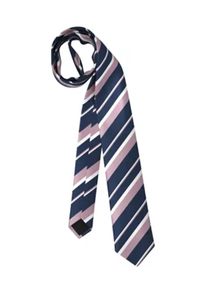 Striped Pastel Pink and Navy Blue Silk Tie