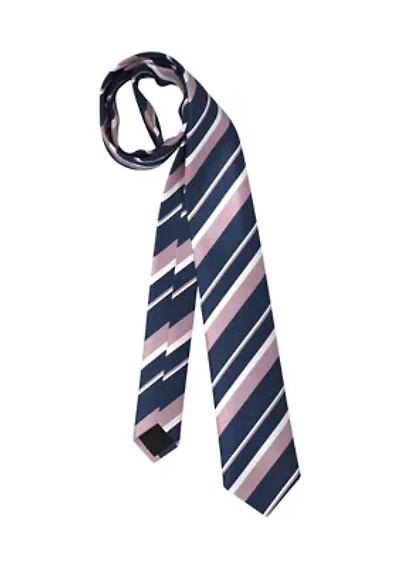 Striped Pastel Pink and Navy Blue Silk Tie