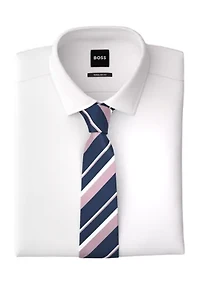 Striped Pastel Pink and Navy Blue Silk Tie