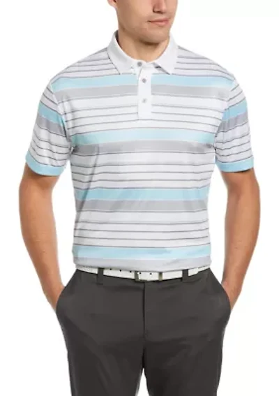 Men's Short Sleeve Textured Stripe Polo Shirt