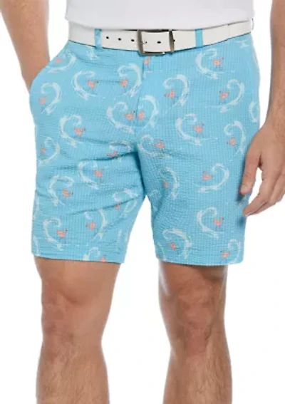 8" Seersucker Flamingo Print Golf Shorts