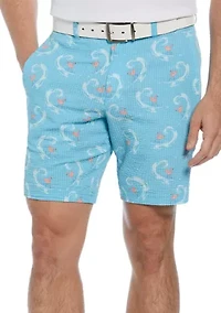 8" Seersucker Flamingo Print Golf Shorts