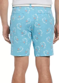 8" Seersucker Flamingo Print Golf Shorts